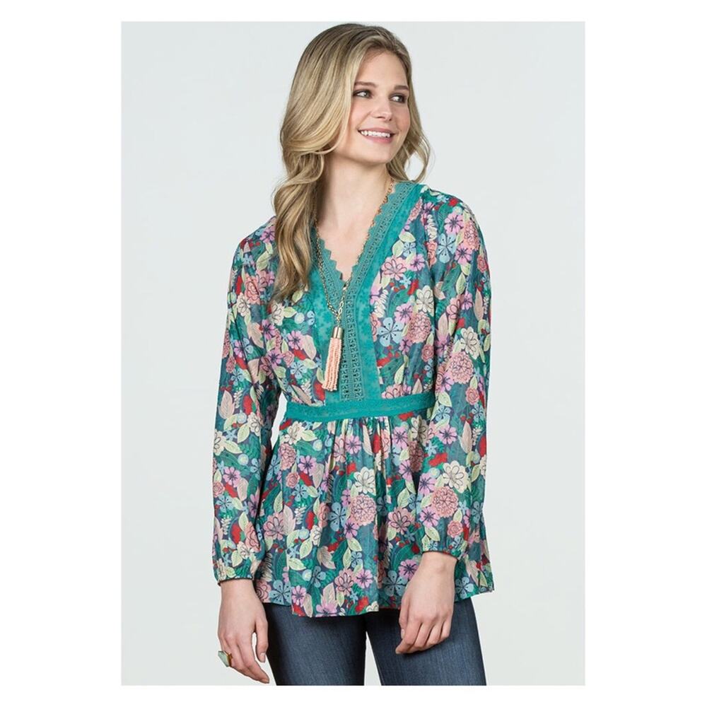 Matilda Jane Green Floral Sheer Large Kookaburra Blouse Sz.XXL